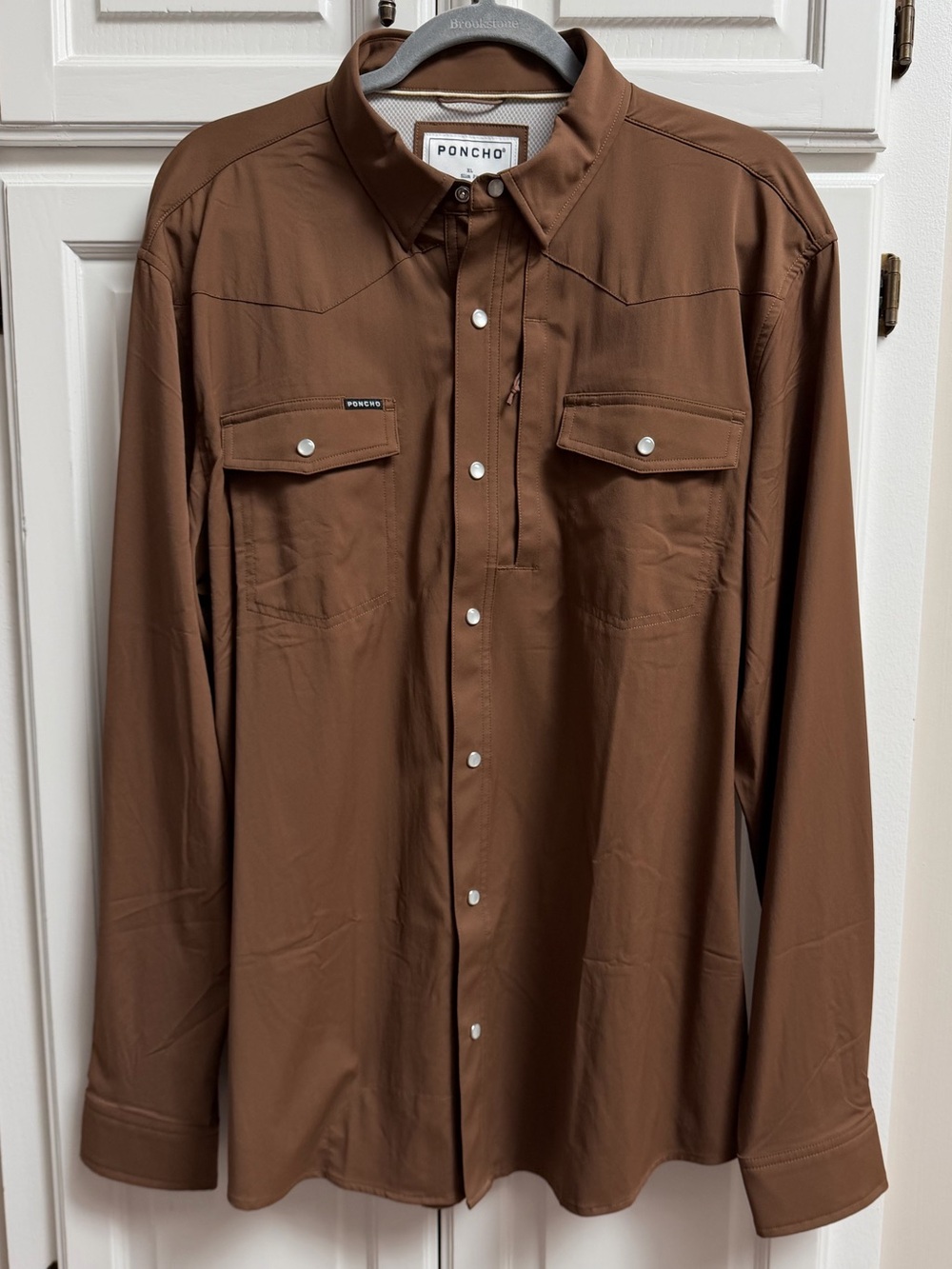 NWOT Men’s Poncho Outdoors Western Snap Front Fishing Shirt Brown Size XL